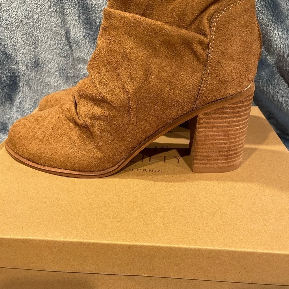 Oasis Society Vegan Suade Leather Camel Boots - Picture 5 of 11